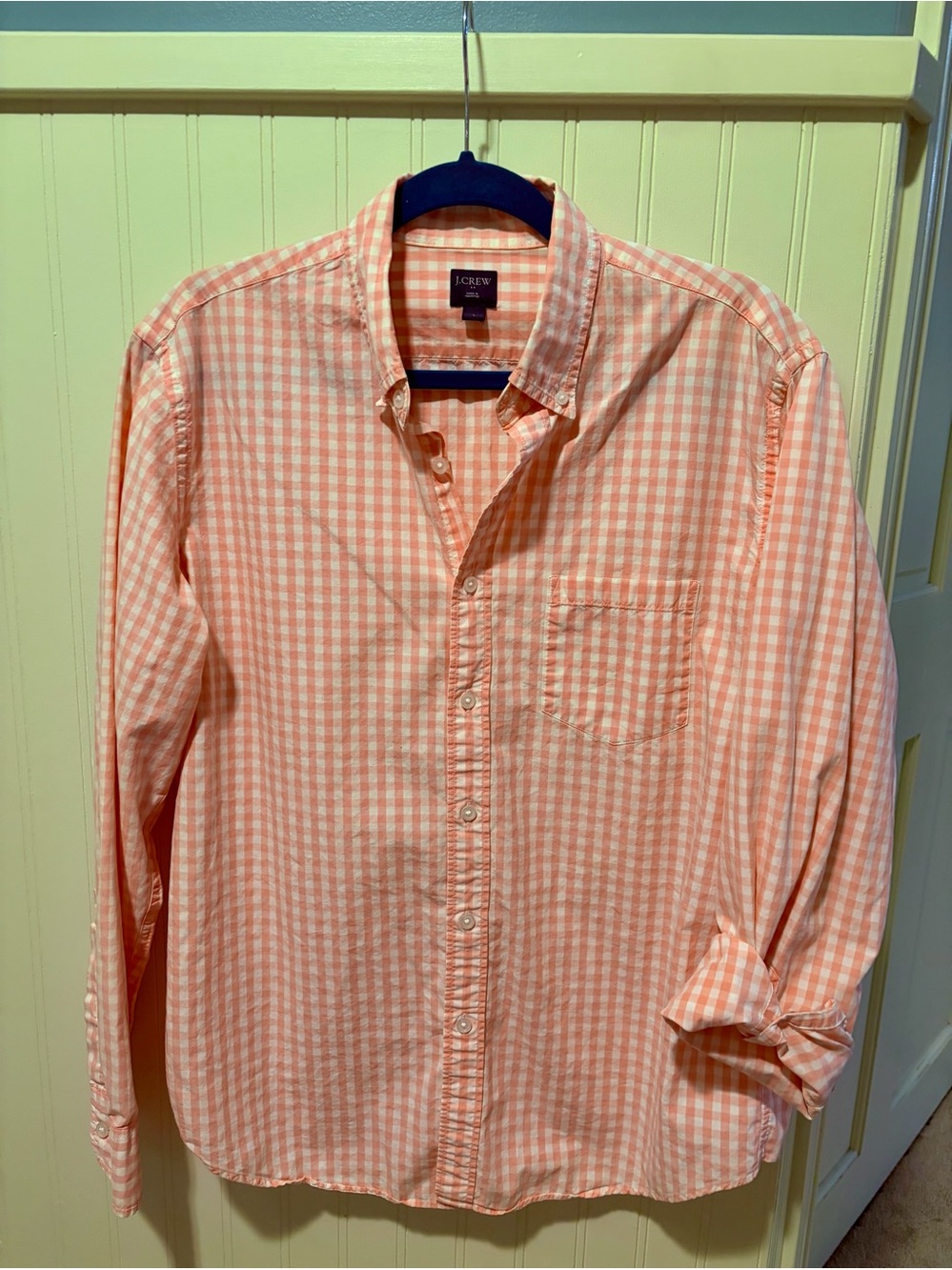 J. Crew Women’s Large Pink and White Gingham Button-Down Shirt. NWOT.
